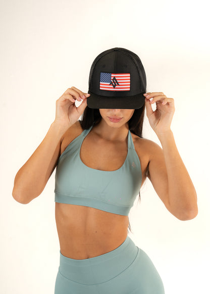 American Flag Logo Trucker Hat